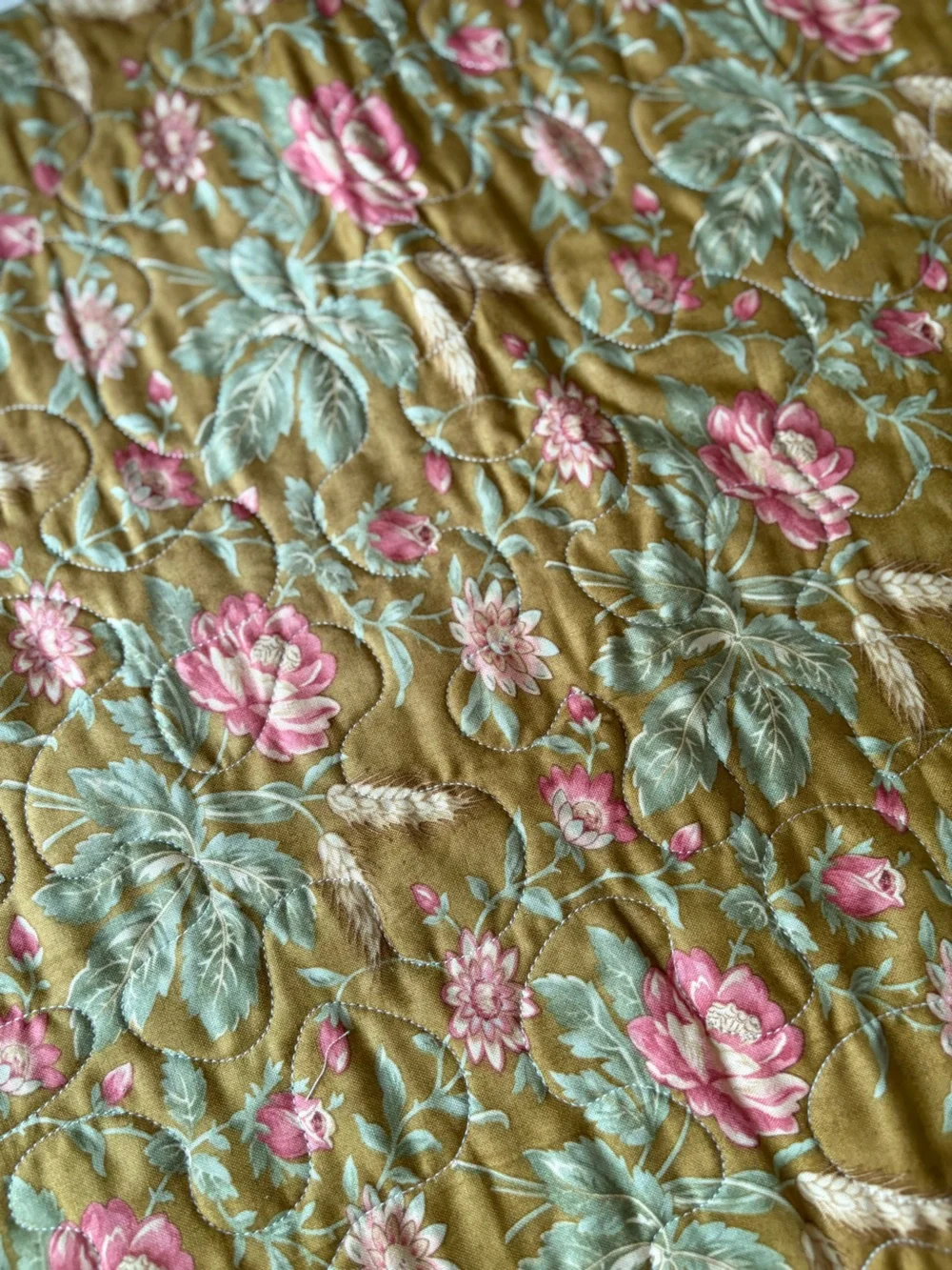 Handmade Floral Patchwork Quilt Blue Yellow Home Bedding Cottagecore Shabby Chic